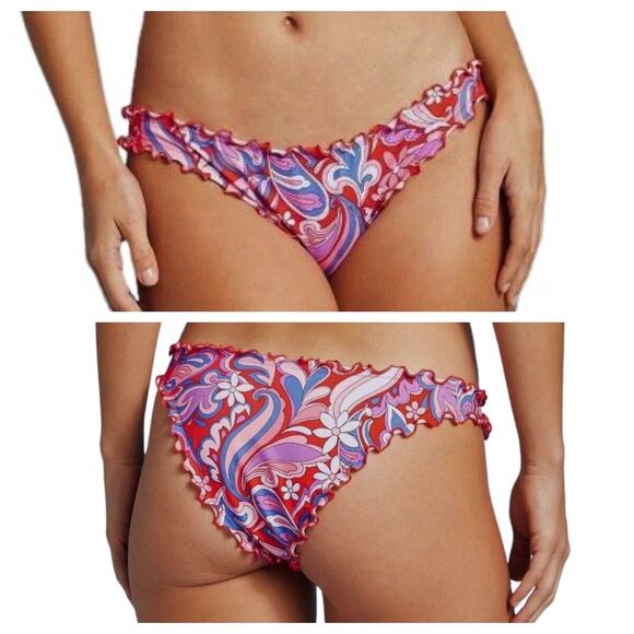 NEW Shade & Shore Ruffle High Leg Extra Cheeky Bikini Bottom Sz S Paisley Floral - Picture 1 of 10